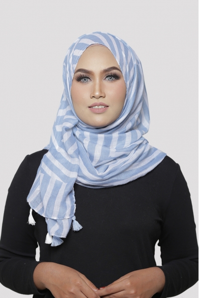 ARABIC PASHMINA WIDE SHAWL - STRIPES BLUE